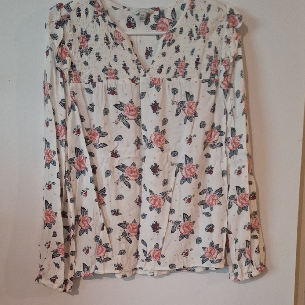 Lucky Brand White and Red Long Sleeve Blouse